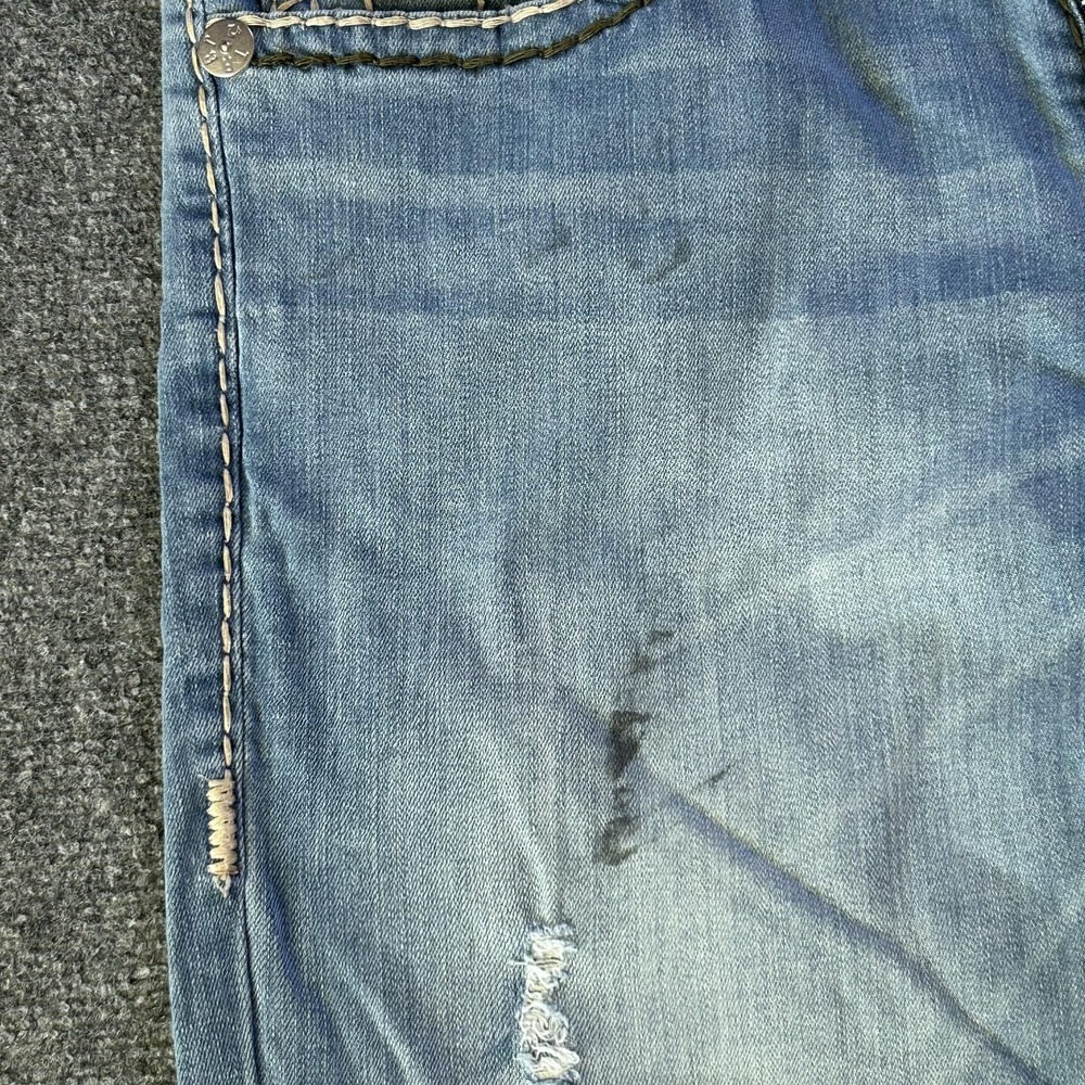 True Religion Ricky Relaxed Straight Jeans Mens 36x34 Blue Light Wash Distressed - Picture 7 of 16